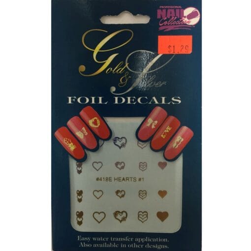Foil Heart Nail Decals Gold/Silver