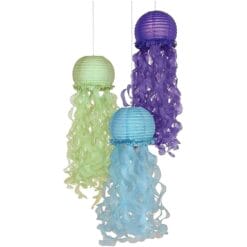 Mermaid Sparkle Hanging Jellyfish Lanterns - 3 pcs, Multi-Colored