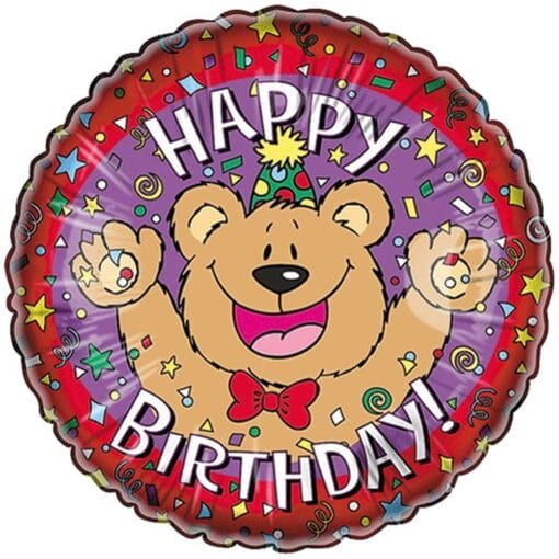 18&Quot; Rnd Happy Birthday Bear 1S Foil Bln