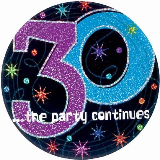 30Th The Party Contines Plates 9&Quot; 8Ct