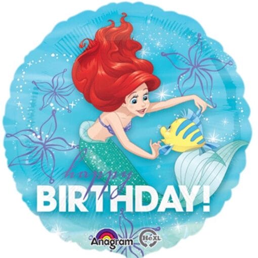 18&Quot; Rnd Little Mermaid Ariel Happy Birthday Balloon