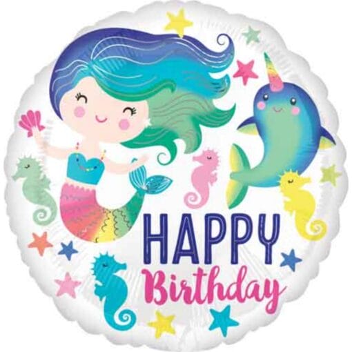 18&Quot; Rnd Ocean Fun Birthday Balloon W/Mermaid &Amp; Narwhal