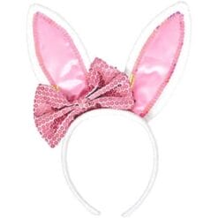 Bunny Ears with Sequined Bow Headband, 12" x 4 1/2", Pink