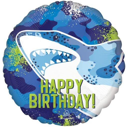 18&Quot; Rnd Shark Happy Birthday Foil Balloon