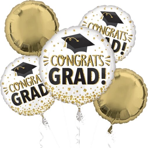 Bqt Gold Congrats Grad Foil Balloons 5Pcs