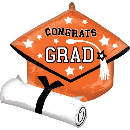 25&Quot; Shp Orange Grad Cap W/Diploma Foil Balloon