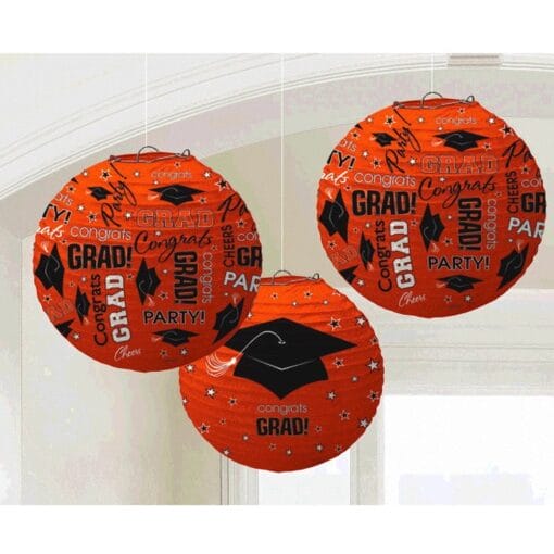 Orange Grad Printed Lanterns 3Pcs