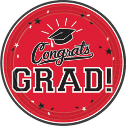 Red Congrats Grad Plates 9” 18CT