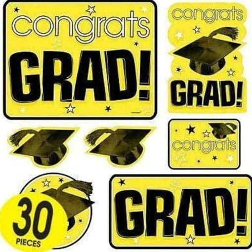 Yellow Congrats Grad Cutouts 30Pcs