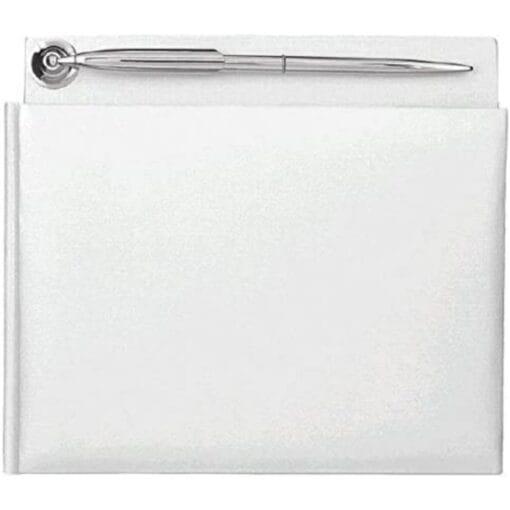 Guest Book White Pearlized With Silver Electroplated Pen