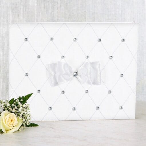 Guest Book White 3Pc Set Bow/Gem