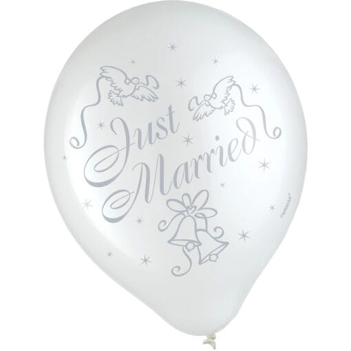 12&Quot; Rnd Just Married Printed Latex Balloons 15Ct