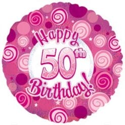 18" RND Dazzeloon Pink 50th Birthday Ba
