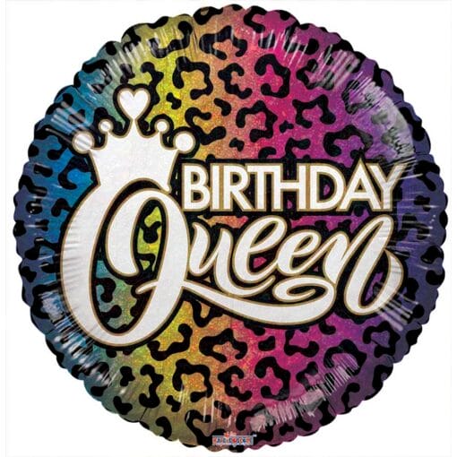 18&Quot; Rnd Birthday Queen Rainbow Cheetah