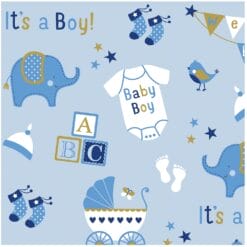 Baby Boy Blue Elephant Gift Wrap Jumbo Roll 16ft x 30in