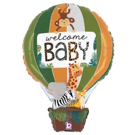 24&Quot; Shp Welcome Baby Hot Air Balloon W/Jungle Animals Foil Balloon