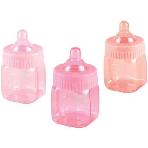 Baby Bottle Favor Fillable Pink Astd 6Ct