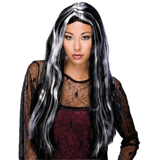 Witch Wig 24&Quot; Long Black/Grey Streaked