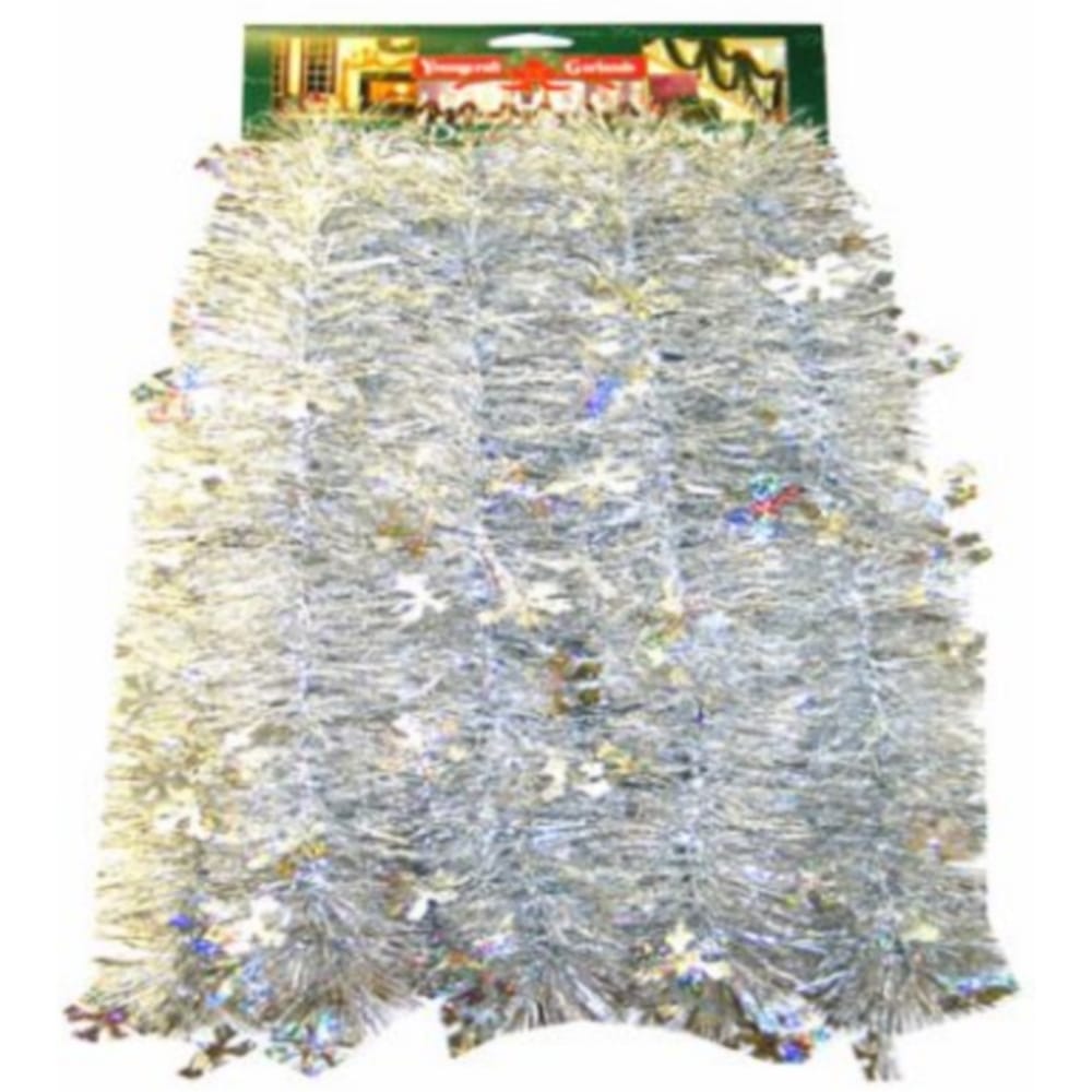 F.C. Young Shiny Silver Tinsel 12 ft. Unlit Garland