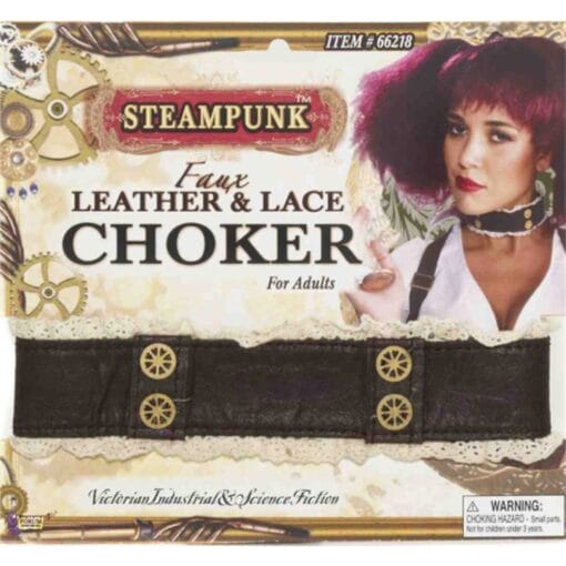 Steampunk Faux Ltr/Lace Choker
