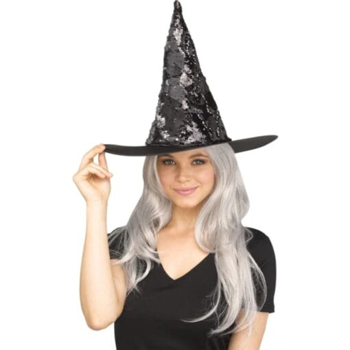 Flip Sequin Witch Hat Black/Silver