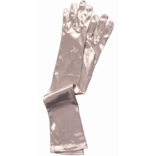 Long Satin Gloves Silver, Adult