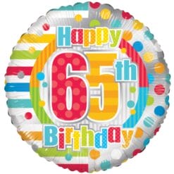 18" RND Happy 65th Birthday Foil BLN