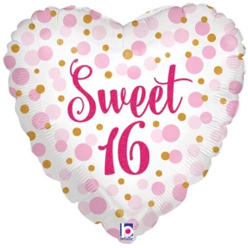 18&Quot; Hrt Sweet 16 W/Glitter Foil Bln