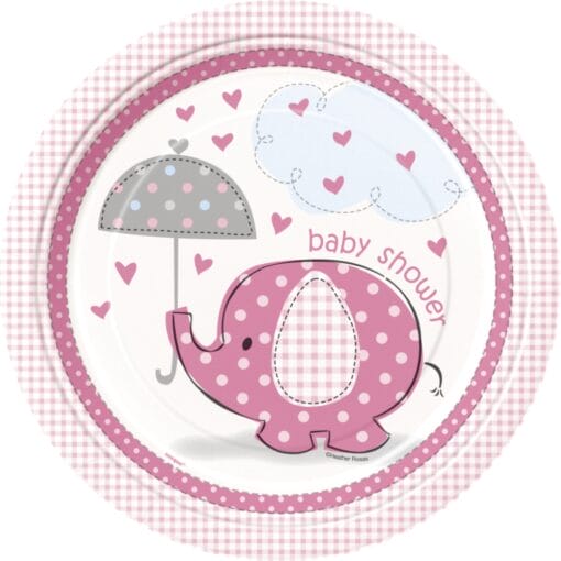 Umbrellaphants Pink Plates 9&Quot; 8Ct