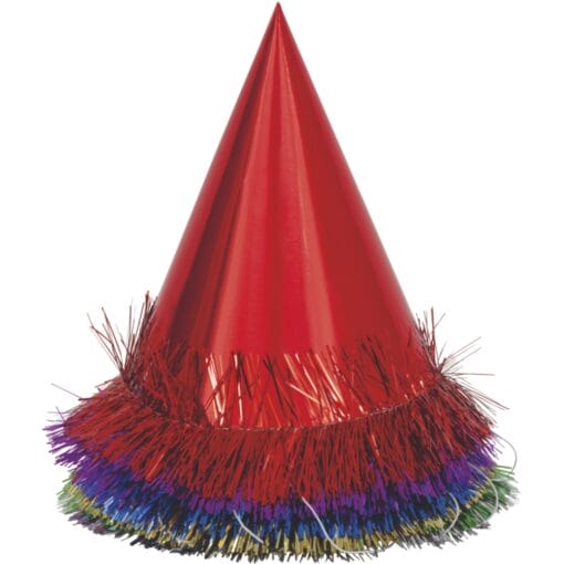 Fringed Party Hats Foil Astd 6Ct