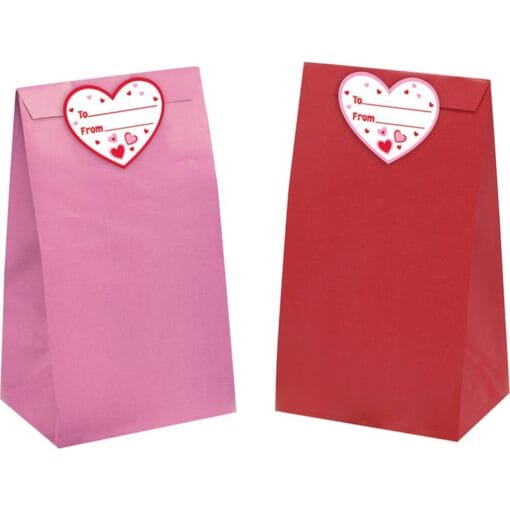 Bag Paper W/Stckr Red/Pink 12Ct