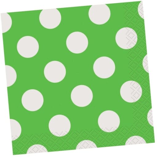 Lime Green W/White Dots Napkins Beverage 16Ct