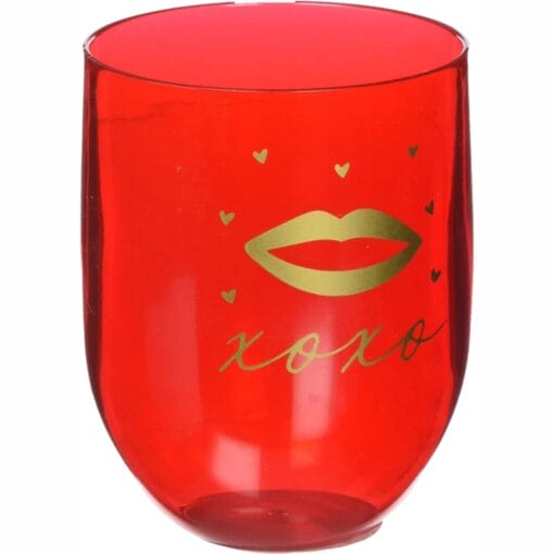 Stemless Red Wine Plastic Glass W/Lips &Amp; Xoxo 15.2Oz