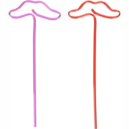 Moustache Crazy Straws Pink/Red 2Ct