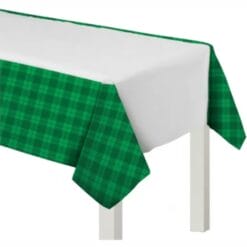 Green Plaid Border On White Tablecover