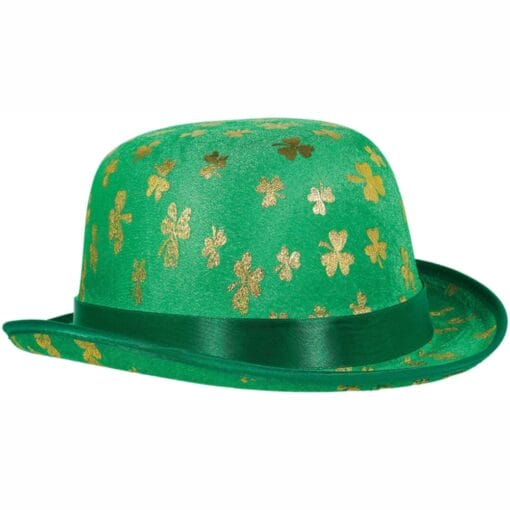 Green W/Gold Shamrocks Derby Hat