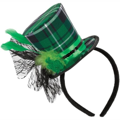 St Patricks Plaid Top Hat Headband