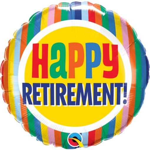18&Quot; Rnd Happy Retirement Colorful Stripes Foil Balloon