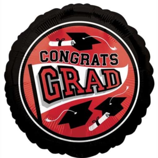 18&Quot; Rnd Grad Cap School Color Red Foil Balloon