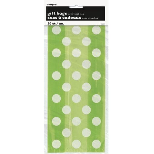 Lime Green Dots Cello Bags 20Ct