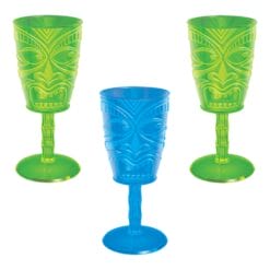 Tiki Face Plastic Wine Glasses Asstd Colors 14oz Ea