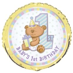18" RND 1st Bday Bear Fun Foil Balloon