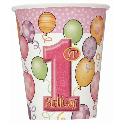 First Birthday Pink Cups 9Oz 8Ct