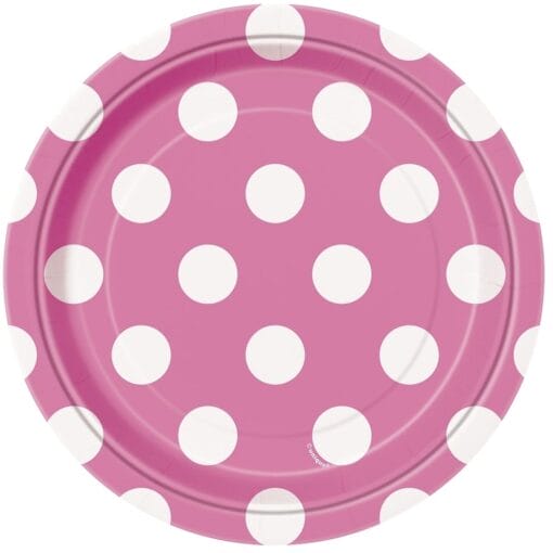 Hot Pink Dots Plates Round 7&Quot; 8Ct
