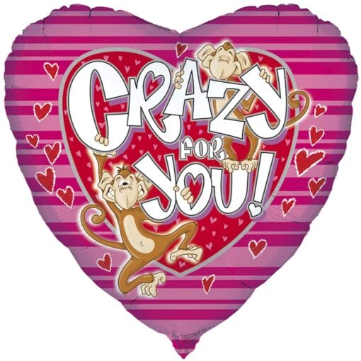 18&Quot; Hrt Crazy Monkeys Foil Balloon