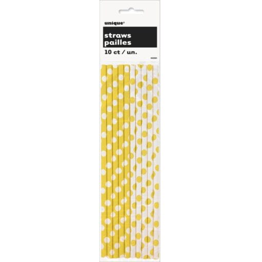 Sunflower Yellow Dots Paper Straws 10Ct