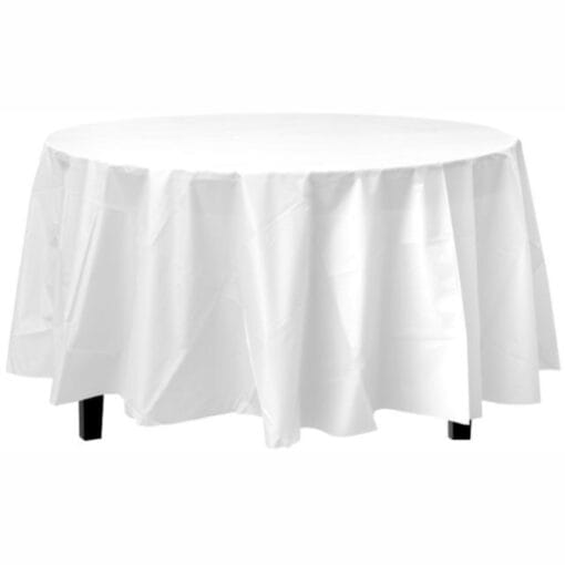 White Tablecover 84&Quot; Rnd Plastic