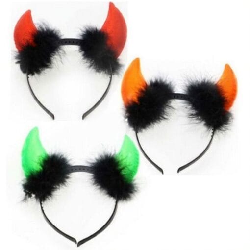Devil Horns W/Black Maribu Headband Astd