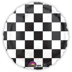 17" RND BLK/WHT Checkered Foil Balloon