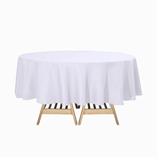 White Fabric Tablecloth Round 96&Quot;